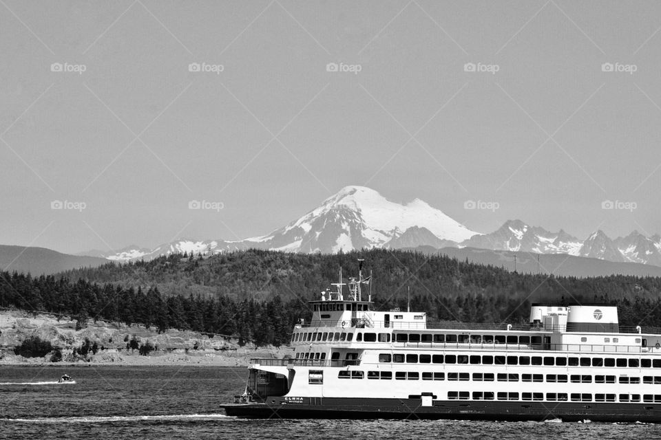 Ferry and snow covered Mt baker