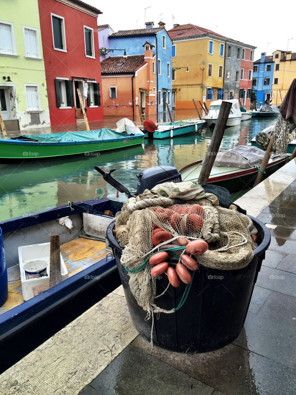 The fishing bucket. I stumbled across this bucket of fishing equipment on a walk in beautiful Burano after a heavy rain. 