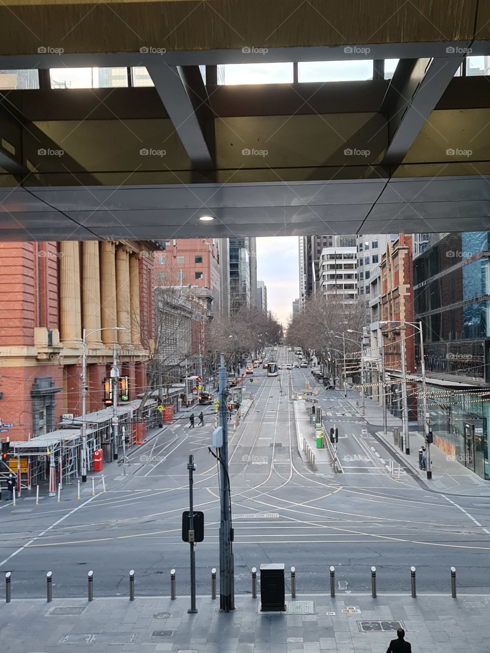 Walking off the train station at Melbourne's southern Cross station