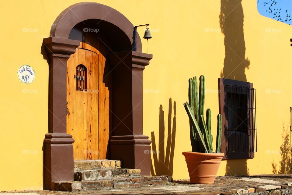 Old hispanic colonnial casona hacienda front façade