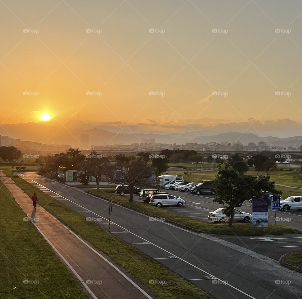 Sunrise in riverside park