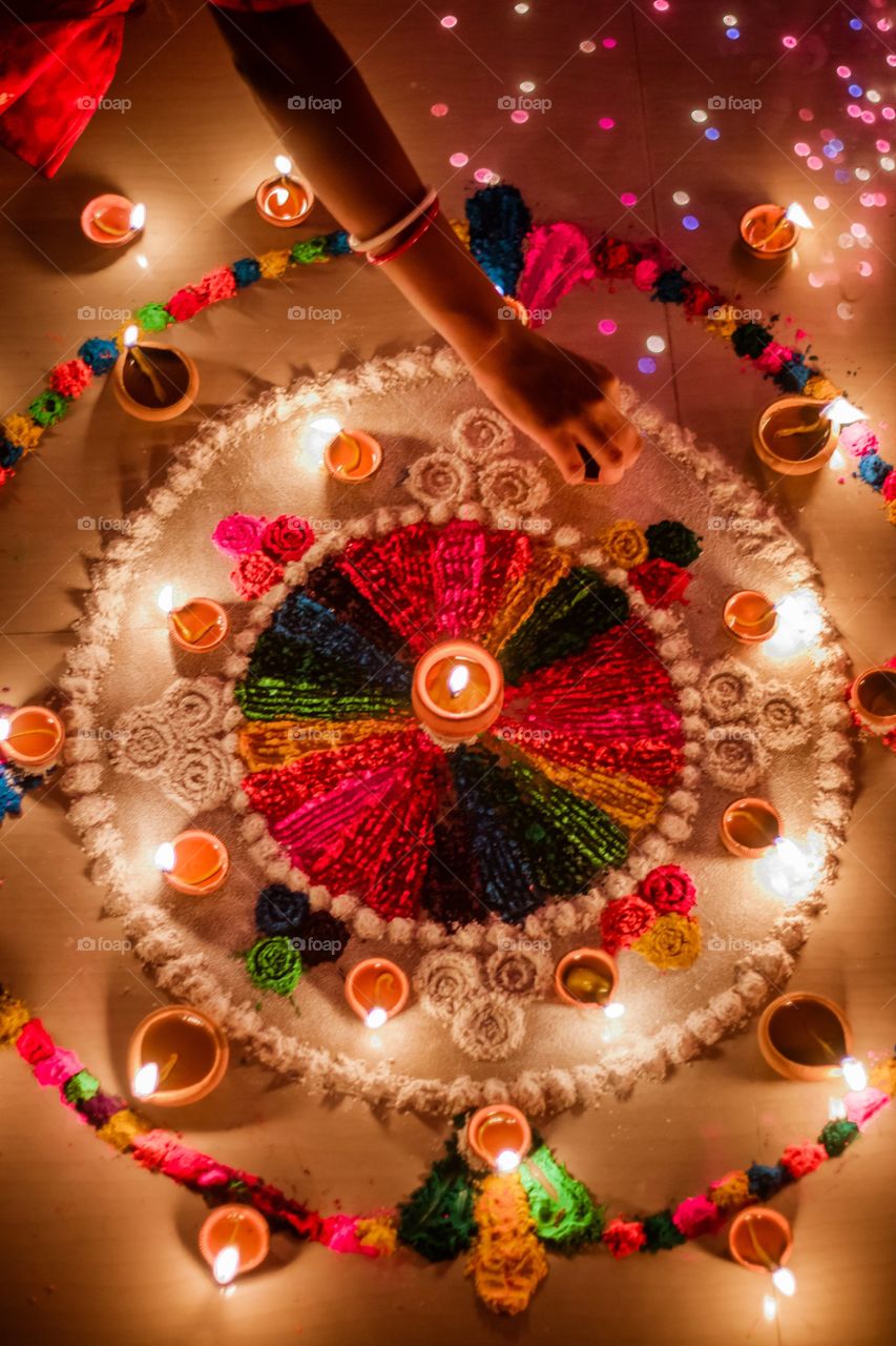 Colourful rangoli in diwali celebration