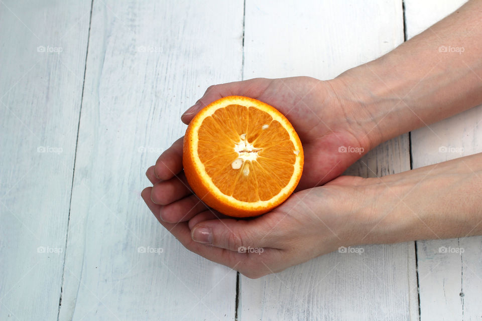 Orange, fruit, hands, Orange in hands, food, still life, abstraction