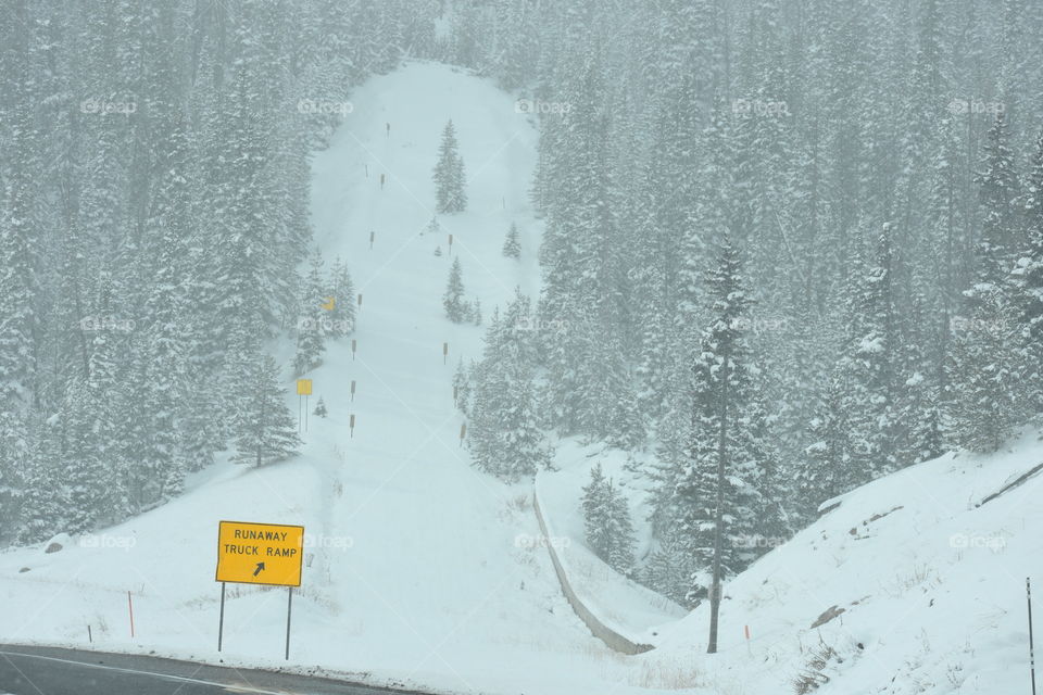 Snow covered runaway truck ramp in Colorado 