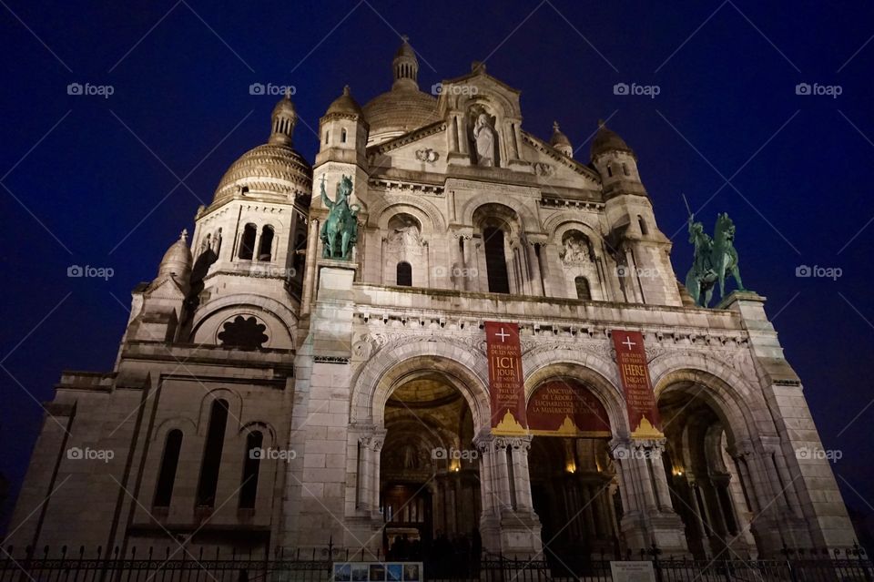 Sacre-Coeur Basilica at dusk, Paris