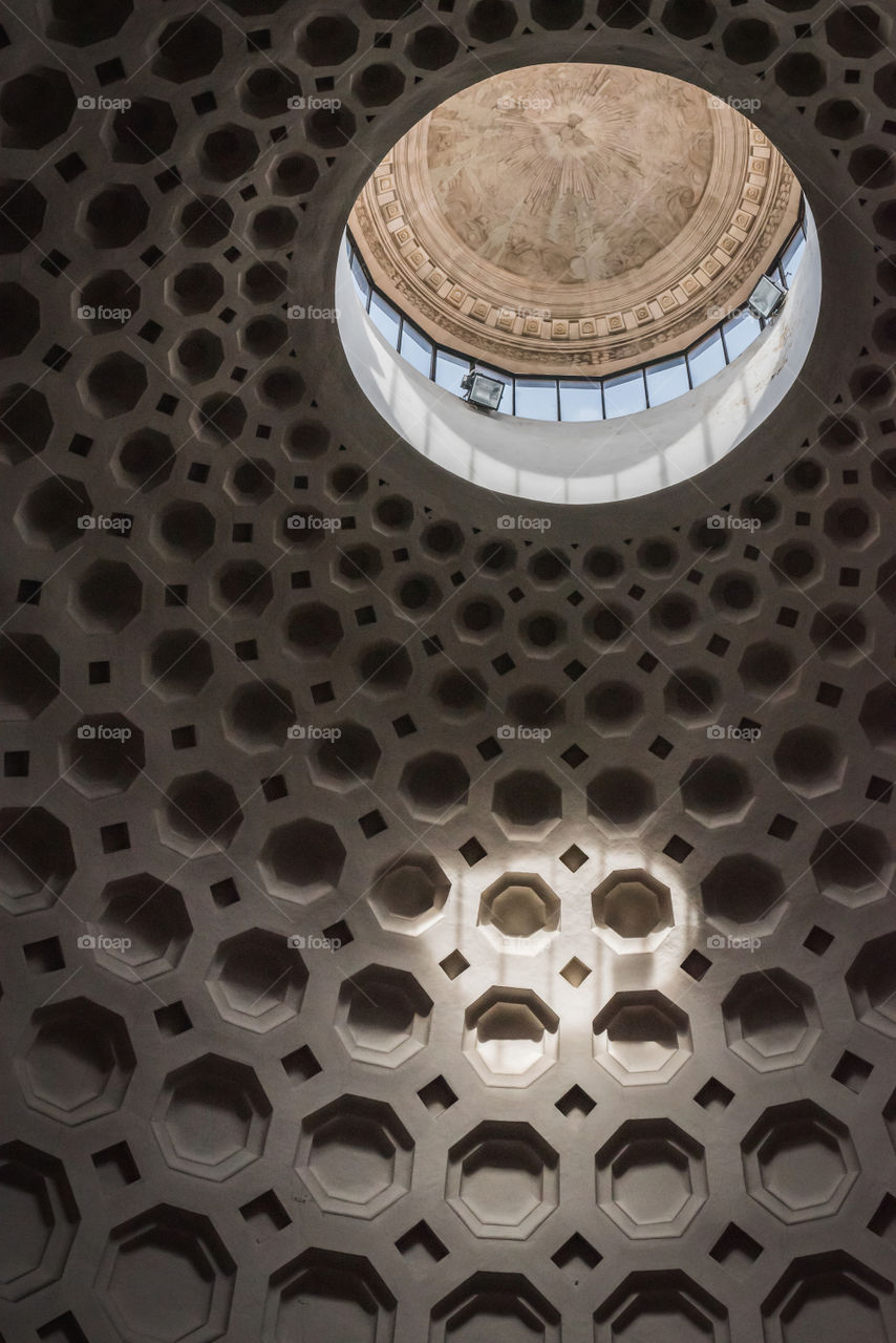 Under the dome of the pantheon in Rome 