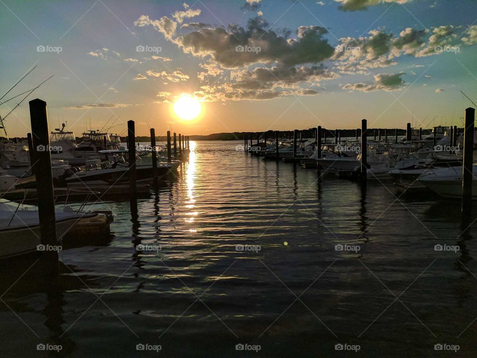 sunset with boats and yachts