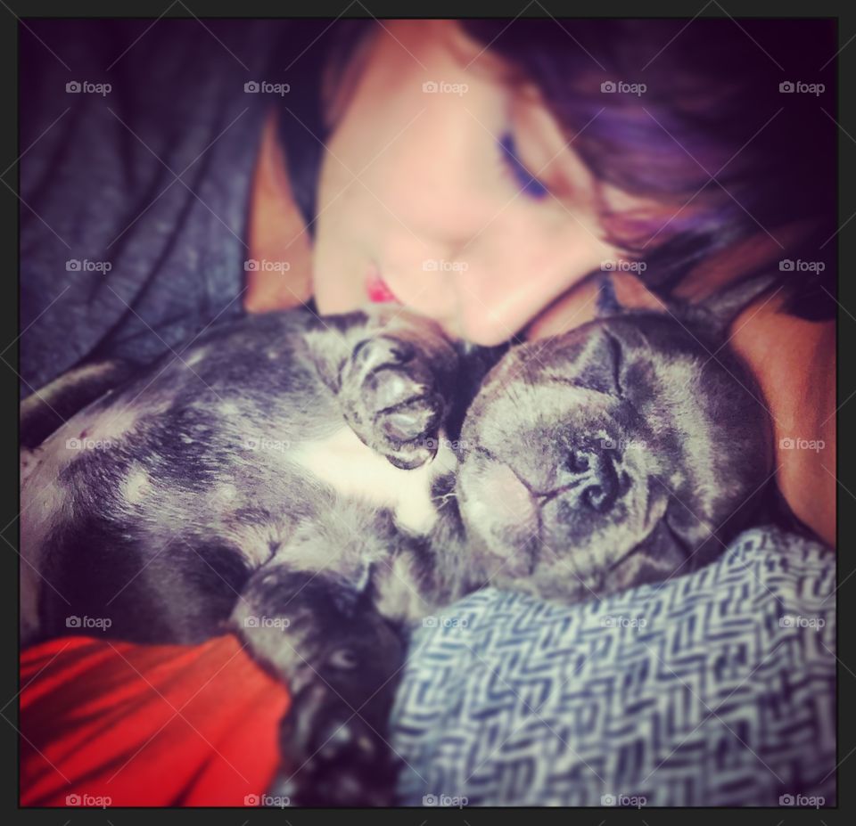 Sleepy time and hugs with our Frenchie 