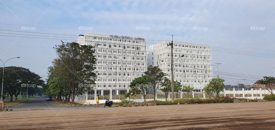 High- rise school building painted  white is located in Sidoarjo,Indonesia