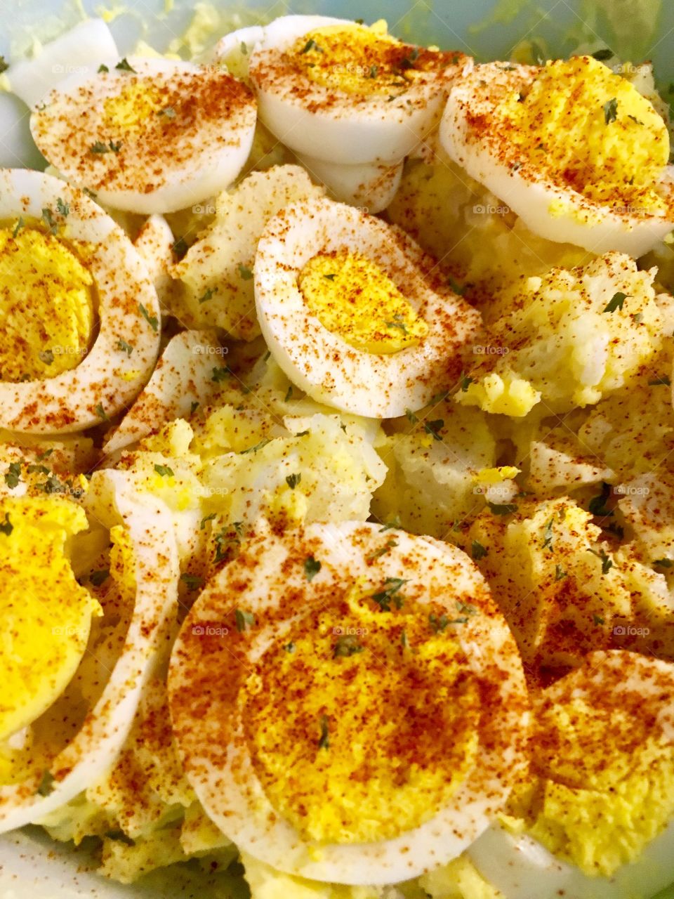 Close-up of a garnish boiled egg