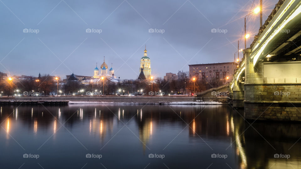 Night view on Novospassky Monastery over Moscow river