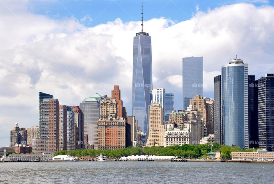 Freedom Tower, NYC. The completed Freedom Tower in lower Manhattan viewed from Governor's Island. 
Zazzle.com/Fleetphoto 