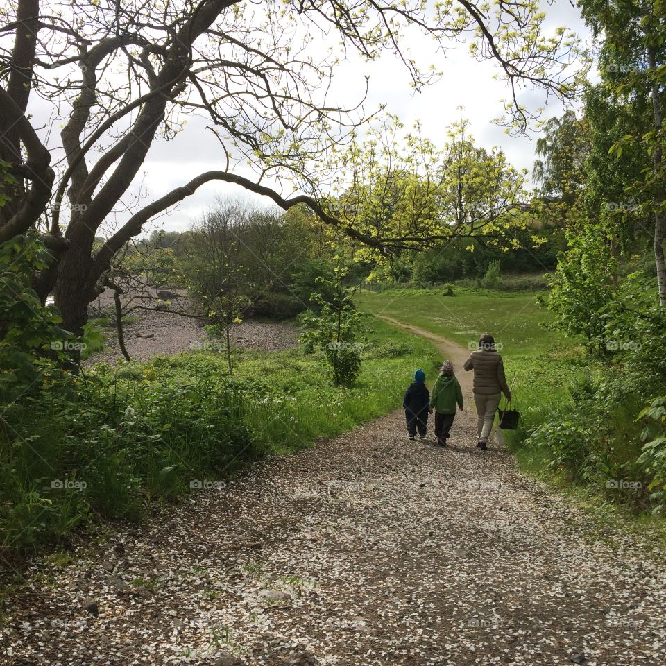 Walk with Grandmother. Together for a walk