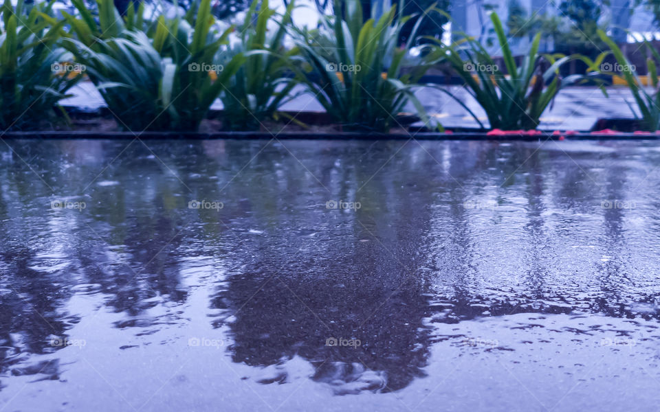 Raindrops on the floor with reflection