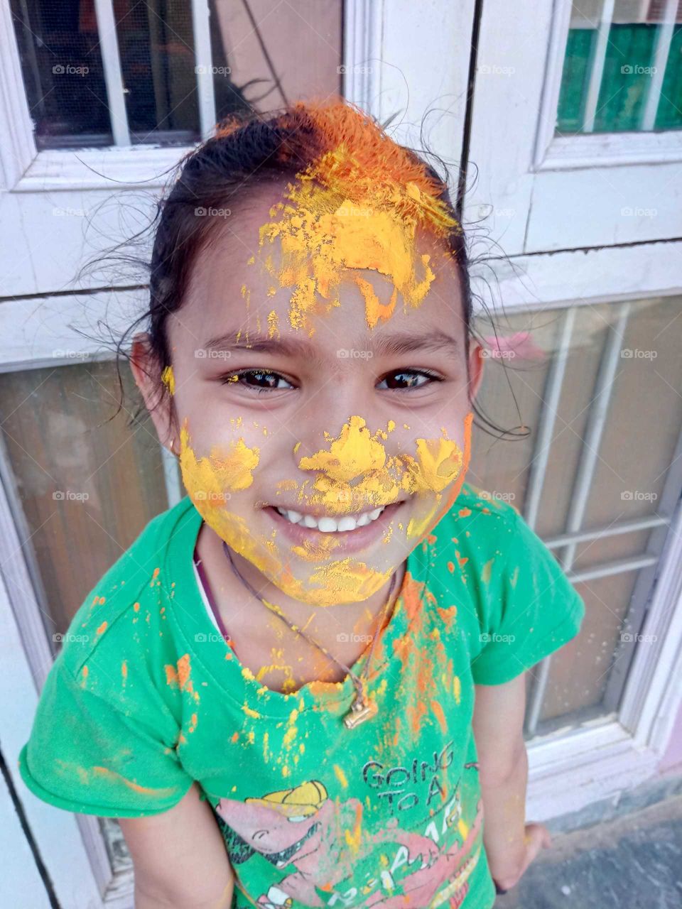 laughing in colourful festival