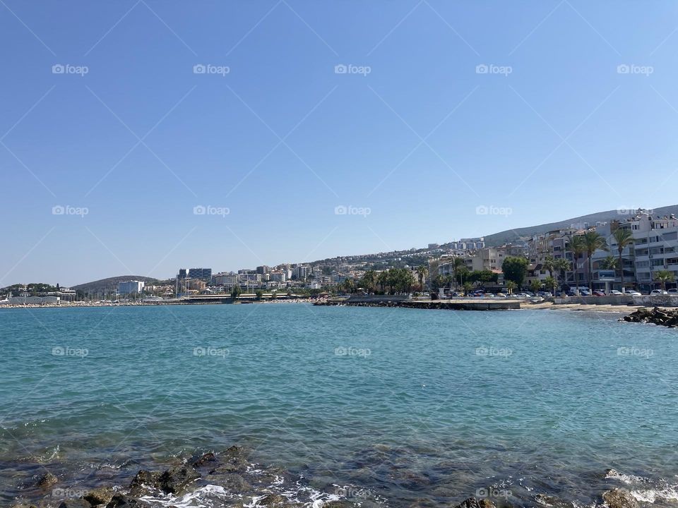 Sunny day in Kusadasi, Turkey. Beautiful summer time views during holidays. Gorgeous nature and landscapes. 