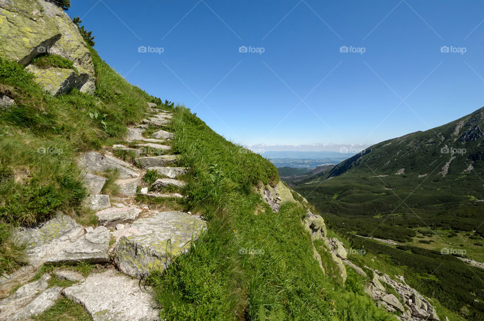 Mountain path to Koscielec summit in High Tatras, Poland.