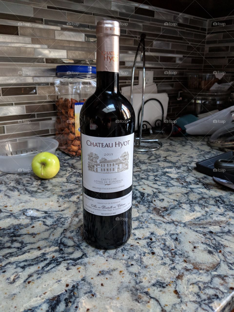 Bottle of wine on counter