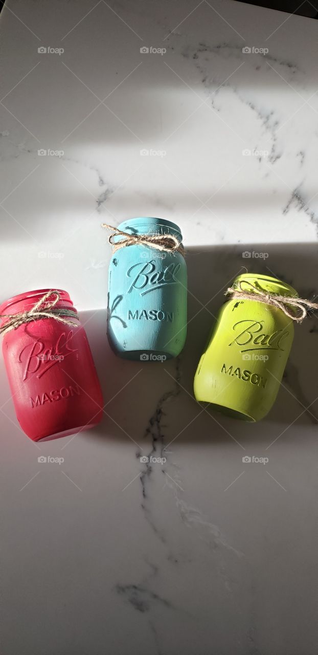 Colorful Mason jars