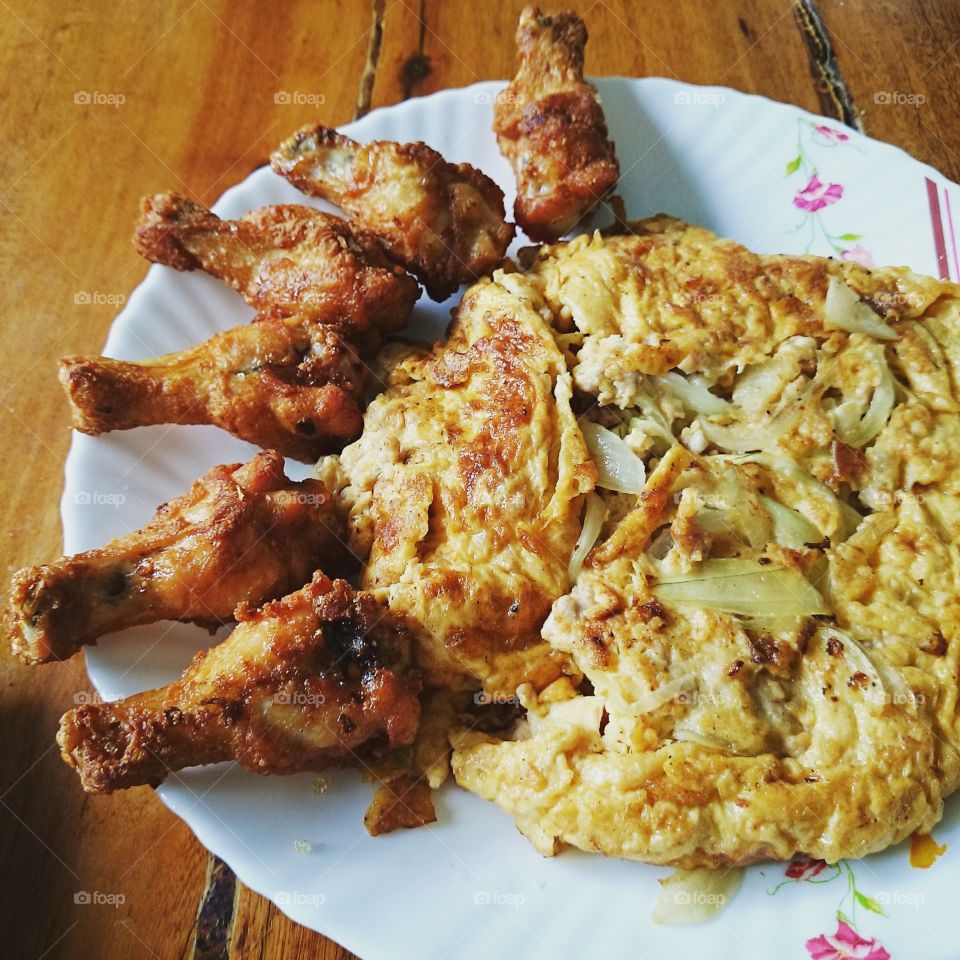 menu: Chicken & Egg. food, i am cooking Chicken & Egg,  Fried,  delicious