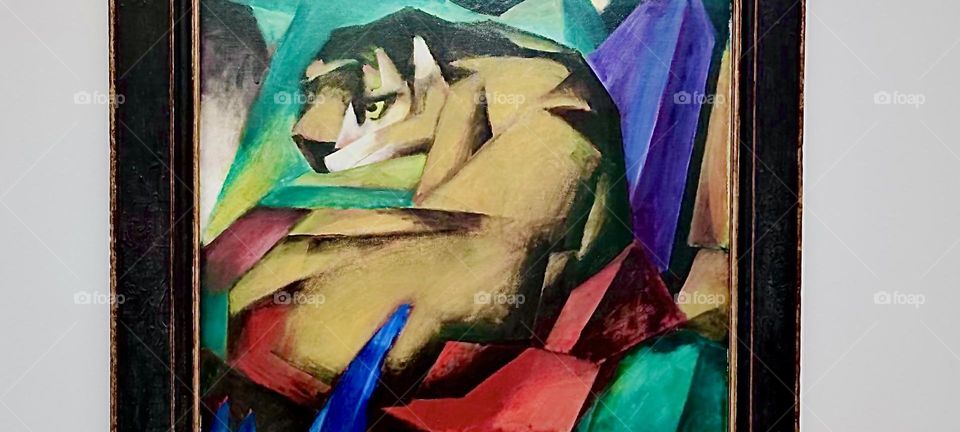 This painting by „Franz Marc“ is entitled „The Tiger“. It was created around the turn of the Twentieth Century as part of a series called „Der blaue Reiter“, „The blue Rider“ on exhibit at the „Lenbachhaus“ in „Munich“. 2023. Hypnotic Productions