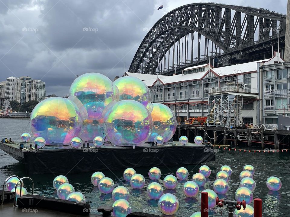 Vivid display in the daylight, giant iridescent balls