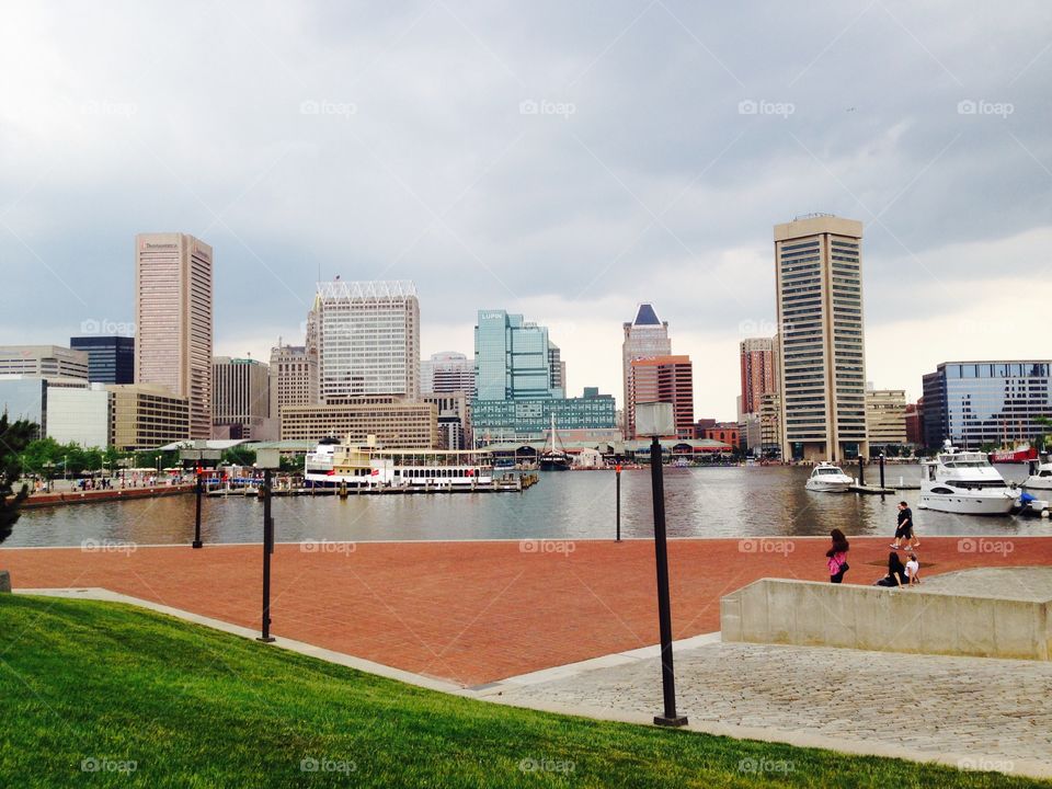 Baltimore Inner Harbor. Baltimore city skyline