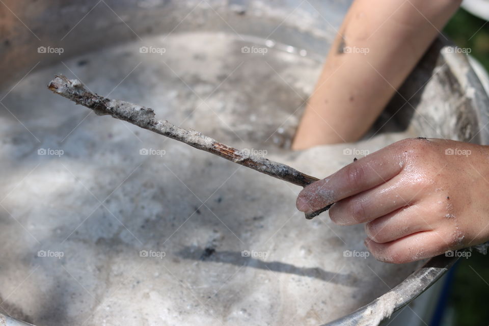 Mixing the mud pie ingredients 