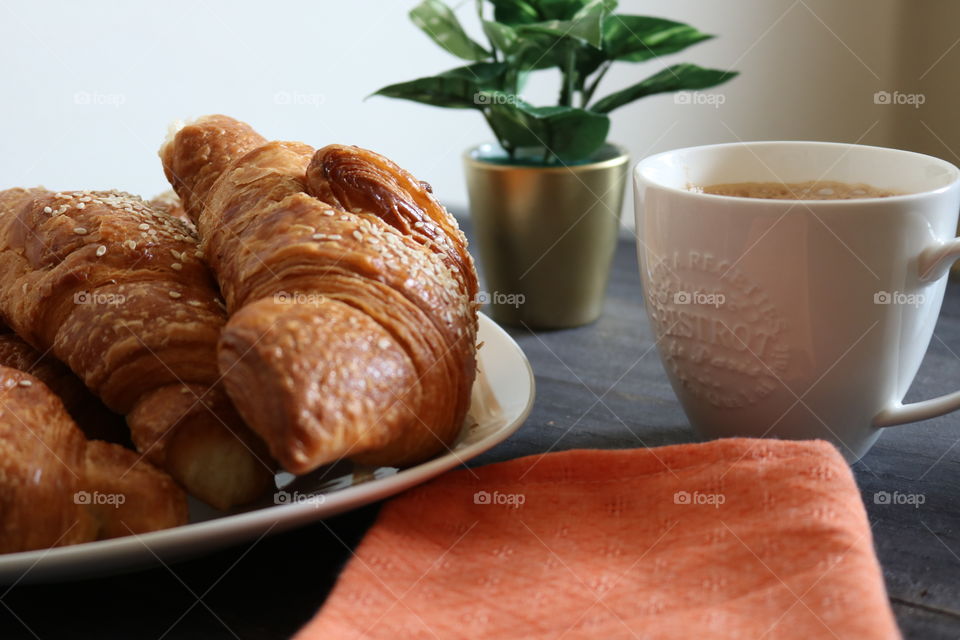 Breakfast  Croissant and Coffee