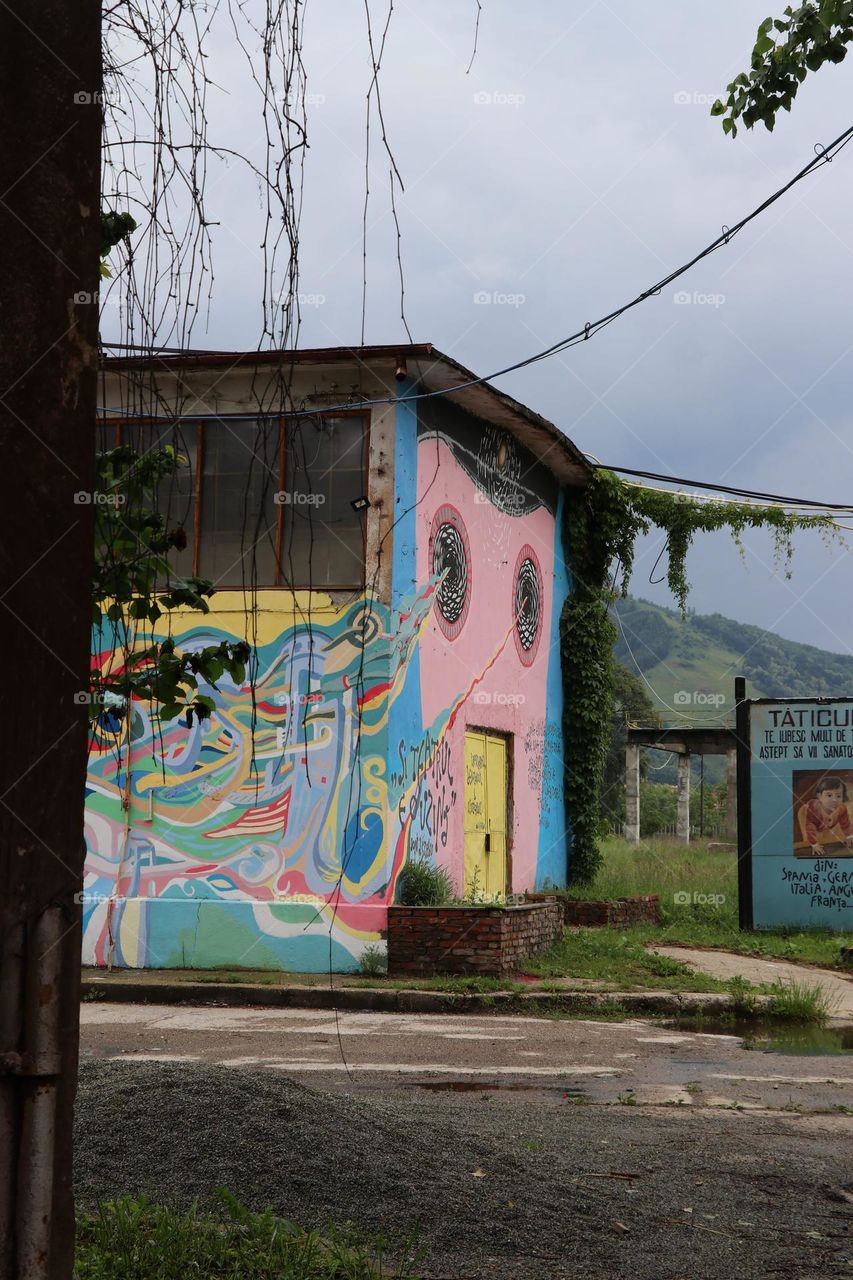 Abandoned mine building with Grafitti