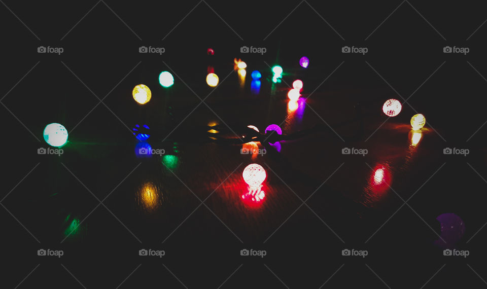 Blurred string of Christmas lights.