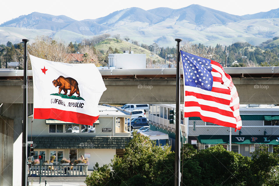 Mountain and flags