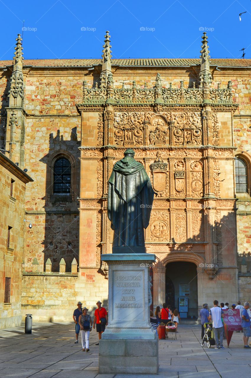Statue of Fray Luis de León. University of Salamanca and statue of Fray Luis de León, Salamanca, Spain.