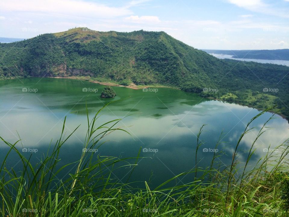 Landscape view of mountains and water