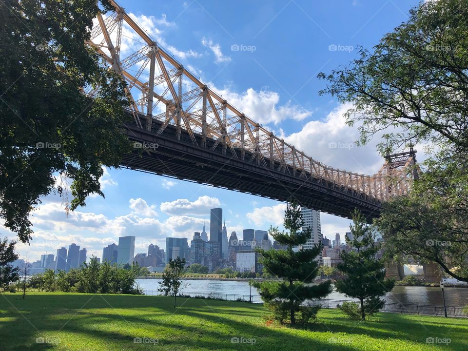 Queensbridge park with view of bridge 