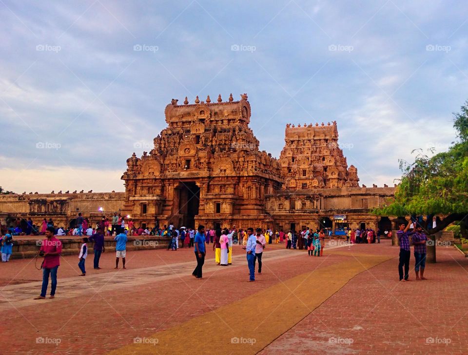 Temple tower  - Tanjore temple - public gathering 