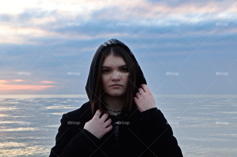 portrait of a girl by the sea