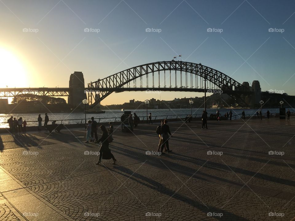 The Sydney Harbour Bridge as seen from the Opera House steps