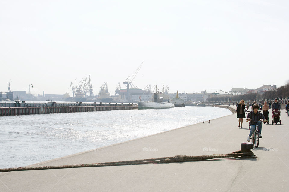 Bicyclist on the pier 