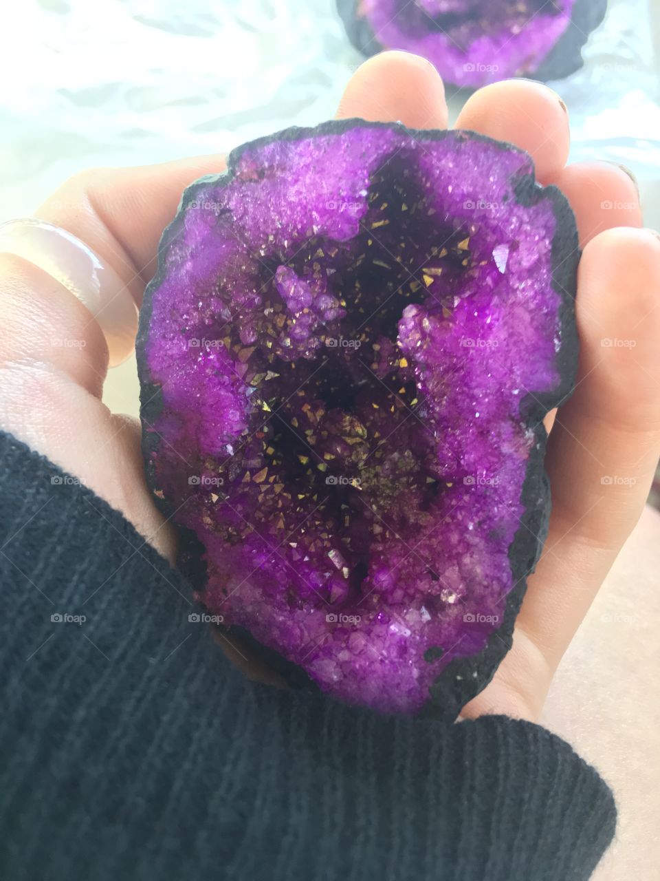 Gorgeous black and purple dyed geode from the Gem and Mineral Fair in Tooele, UT Sept. 22nd 2018