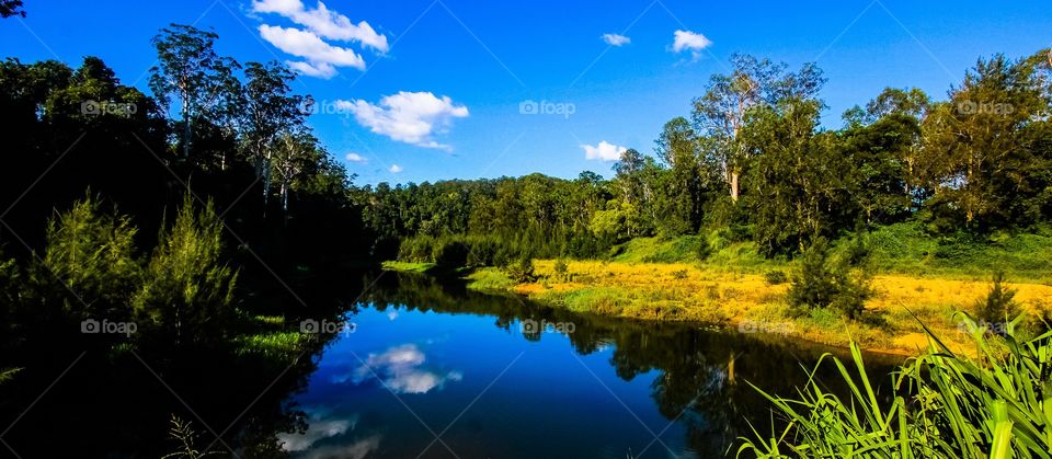 Dark Lake With Reflection Of The Blue Sky