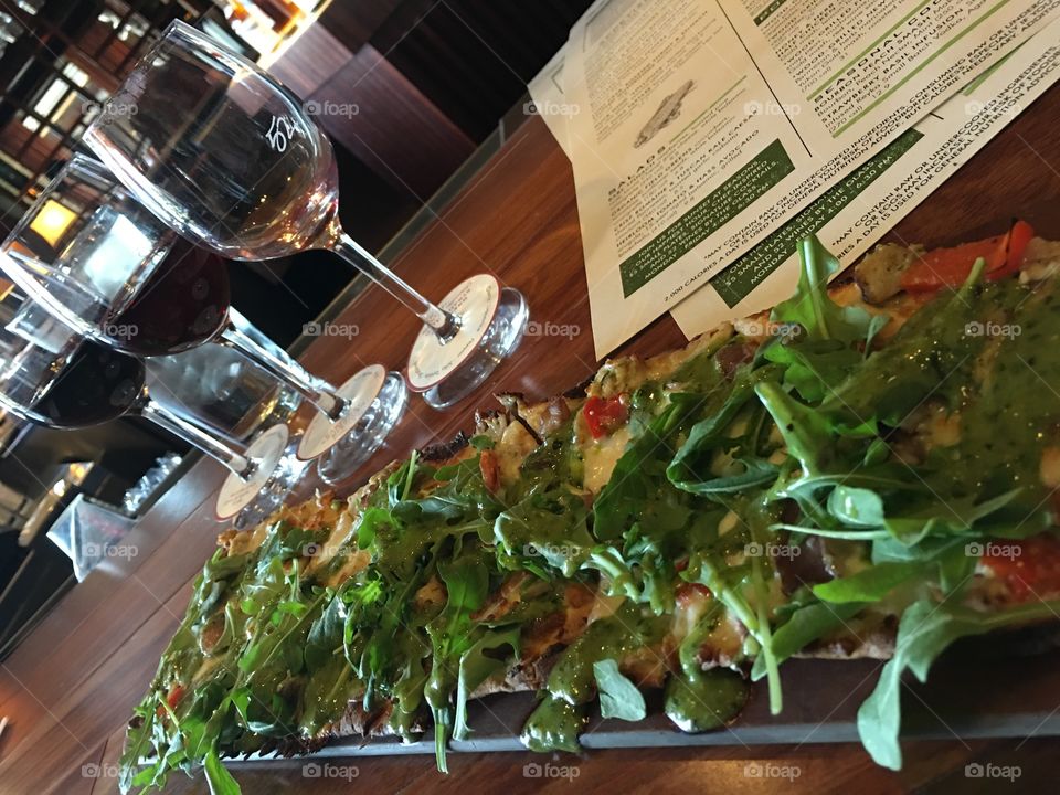 Wine tasting bar, flatbread appetiser