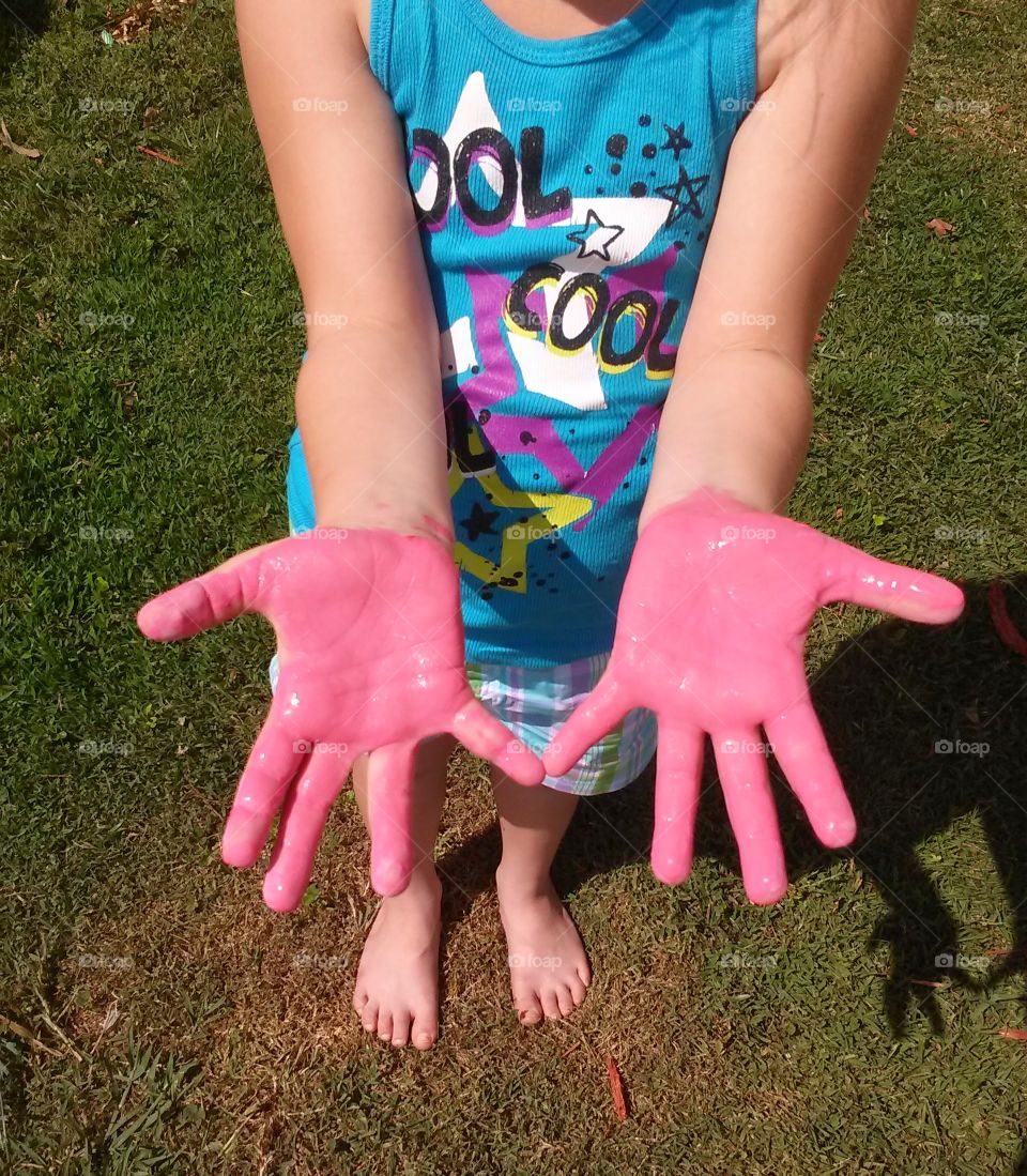 hot pink hands. finger painting 