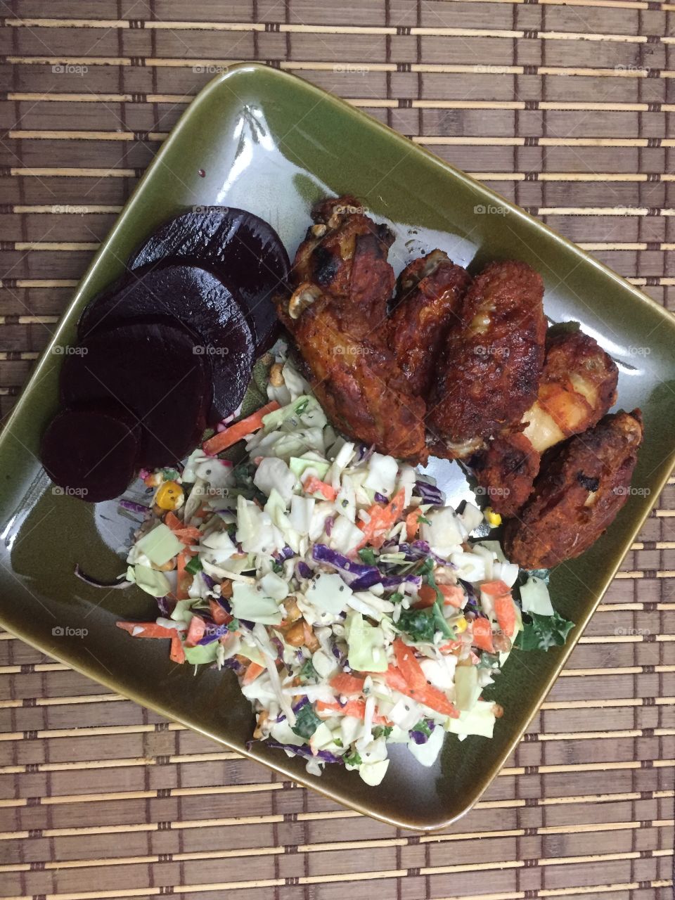 Wings, beets and BBQ salad