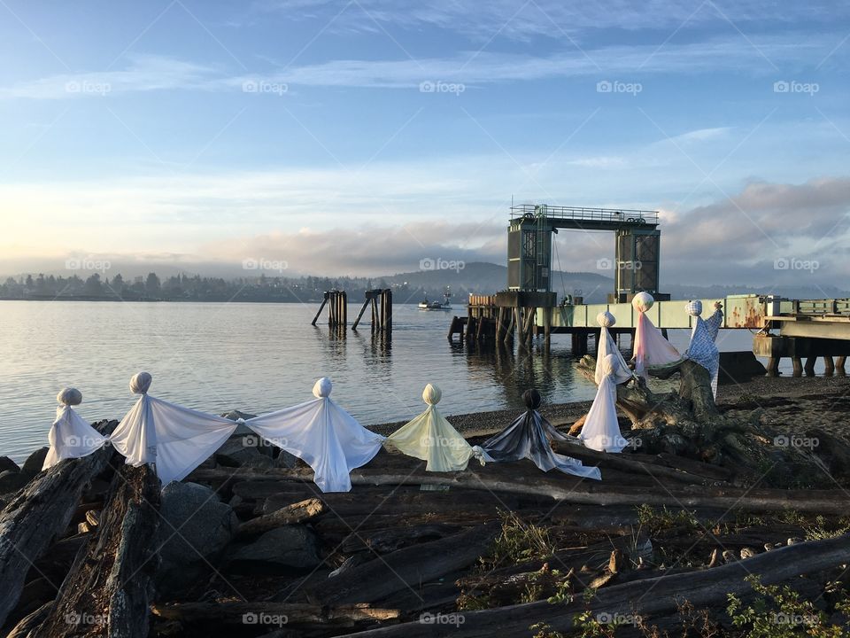Halloween ghosts at the Guemes Island ferry dock