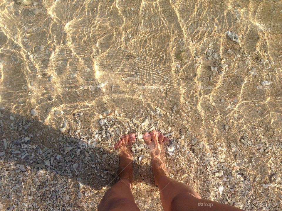 Sand slowly buries my feet