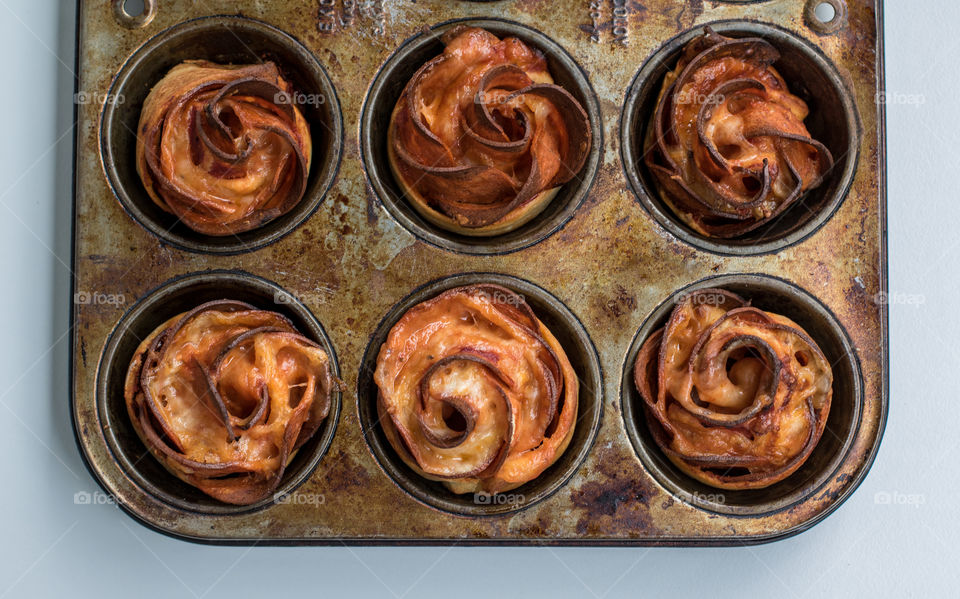 Overhead of pepperoni pizza roses 