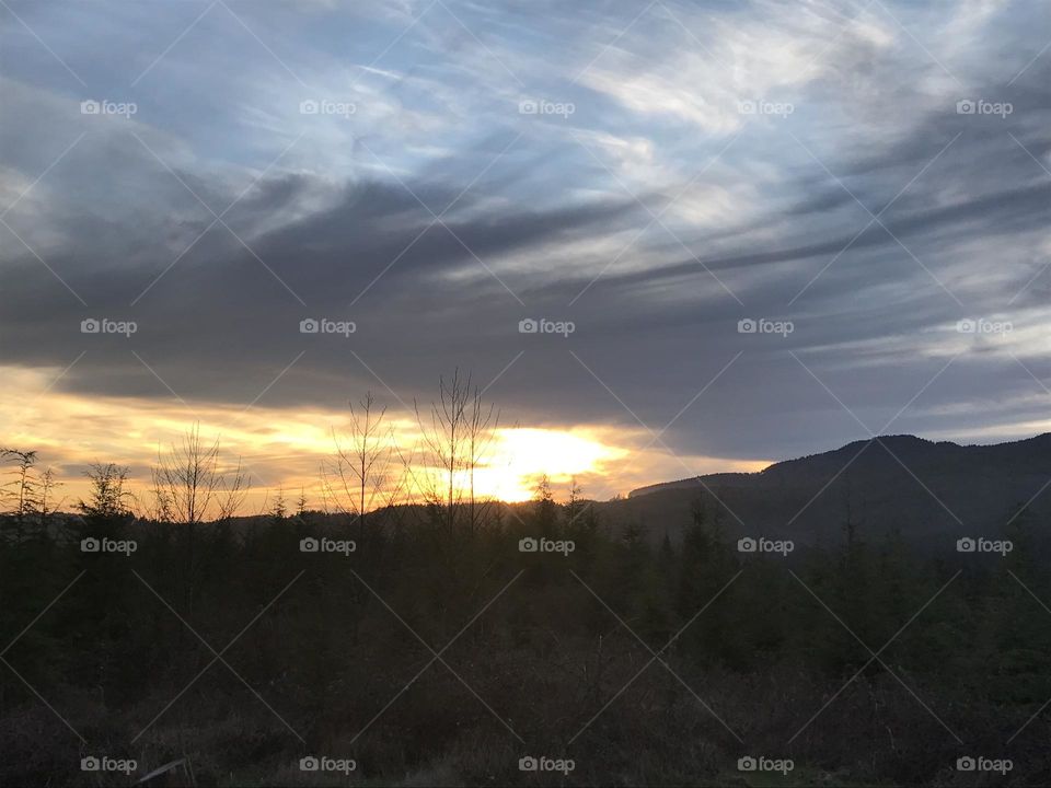 Sunset with mountain