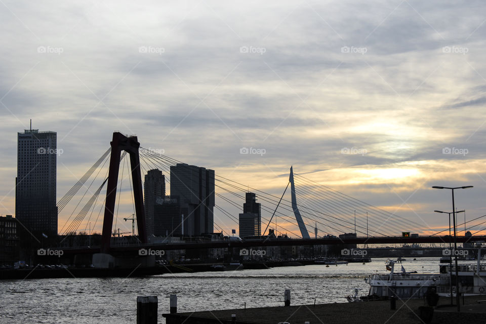 The Willemsbrug and the Erasmusbrug in the sunset