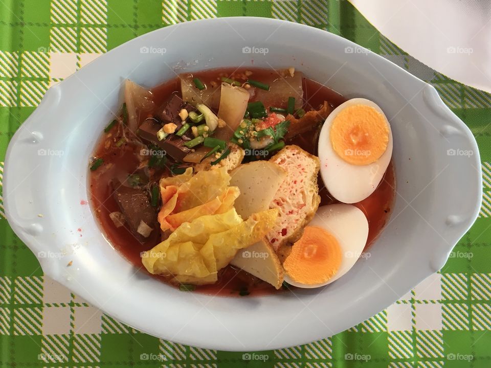 Thailand food is Tom Yum Noodle Soup with Boiled Egg